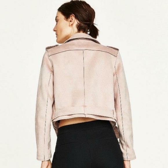 Zara Faux Suede Blush Pink Moto Jacket - Size M - Picture 3 of 9